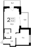 1-комн., 34.8 м²