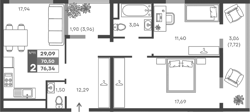 2-комн., 64.66 м²