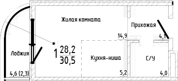 Студия, 28.2 м²