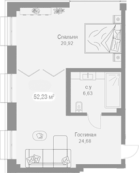 1-комн., 52.07 м²