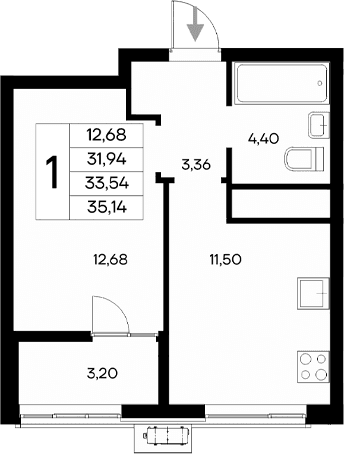 1-комн., 31.94 м²