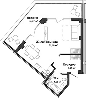 Студия, 42.63 м²