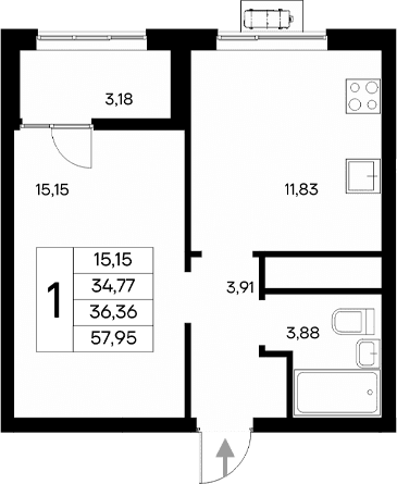 1-комн., 34.77 м²