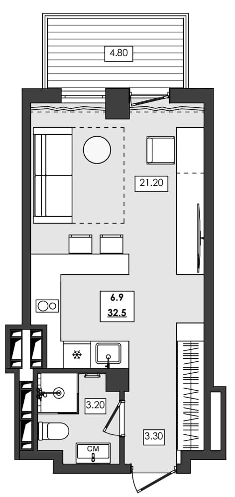 Студия, 27.7 м²
