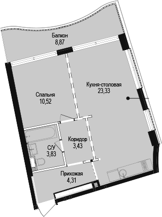 1-комн., 45.42 м²