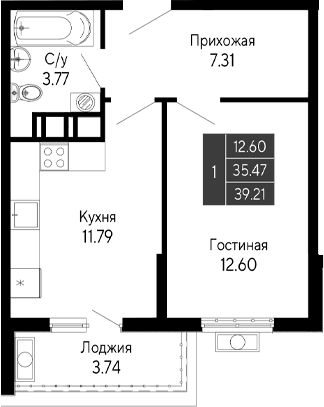 1-комн., 35.47 м²