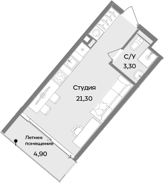 Студия, 24.6 м²