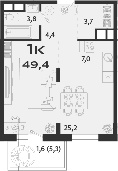 1-комн., 47.8 м²