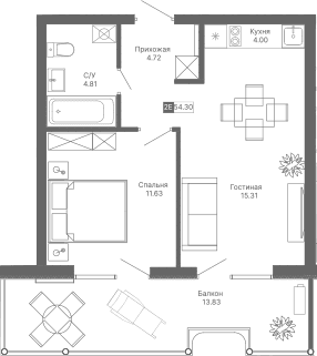 2-комн., 40.47 м²