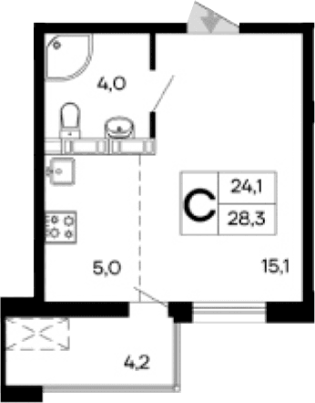 Студия, 24.1 м²
