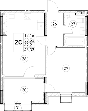 1-комн., 38.53 м²