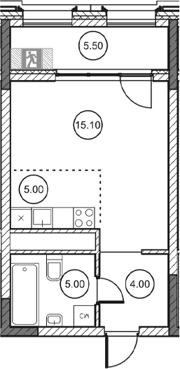 Студия, 28.95 м²