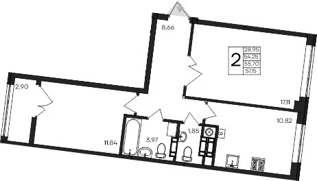 2-комн., 54.25 м²