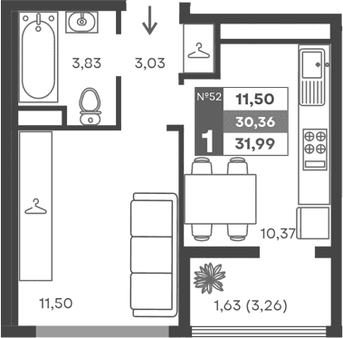 1-комн., 28.73 м²