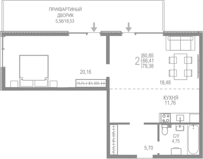 2-комн., 73.82 м²