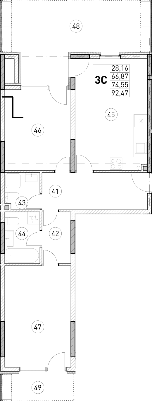 2-комн., 66.87 м²