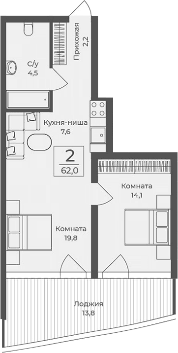 1-комн., 48.2 м²