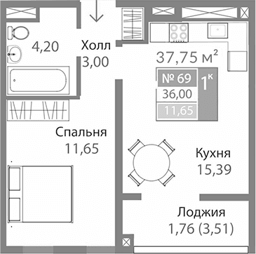 1-комн., 34.24 м²