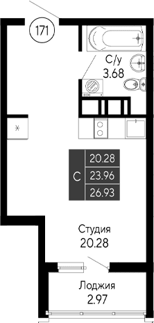 Студия, 23.96 м²