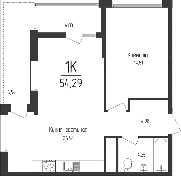 1-комн., 50.31 м²