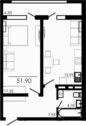 2-комн., 45.6 м²