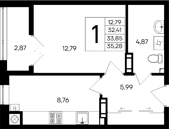 1-комн., 32.41 м²