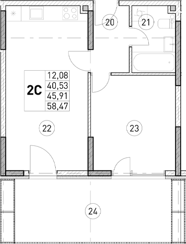 1-комн., 40.53 м²