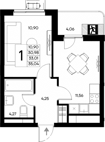 1-комн., 30.98 м²