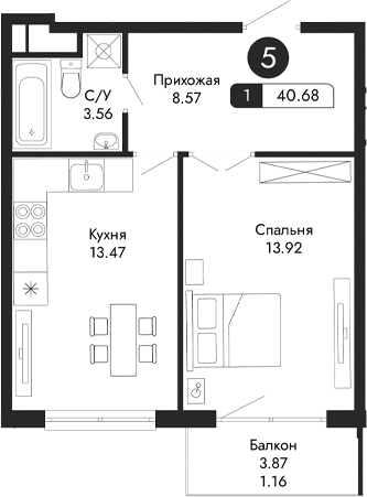 1-комн., 39.52 м²