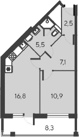 2-комн., 42.8 м²