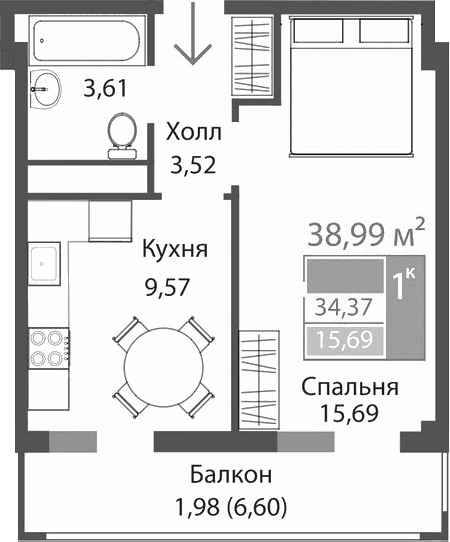 1-комн., 32.39 м²