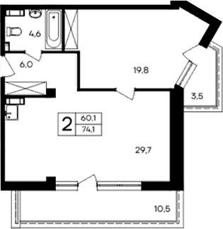 1-комн., 60.1 м²