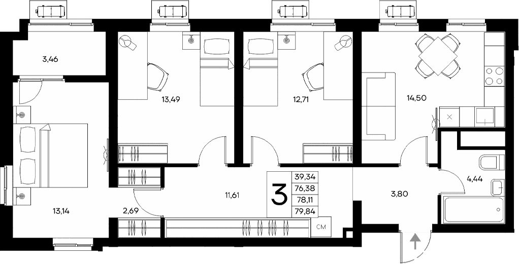 3-комн., 76.38 м²