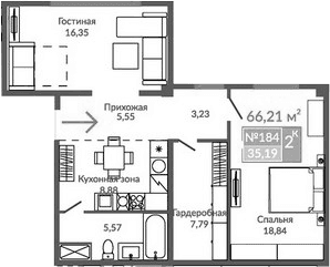2-комн., 66.21 м²