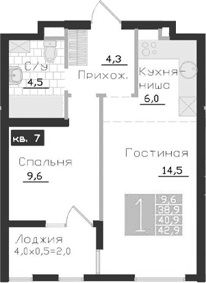 2-комн., 38.9 м²