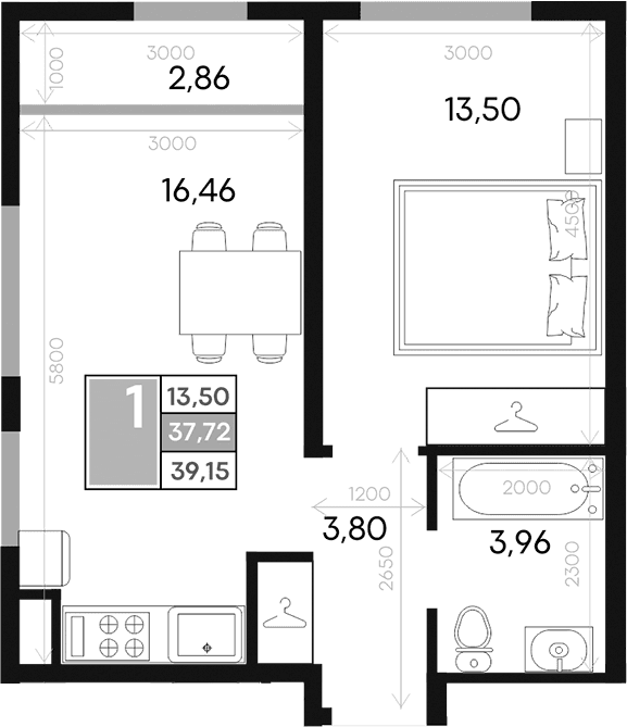 1-комн., 37.72 м²