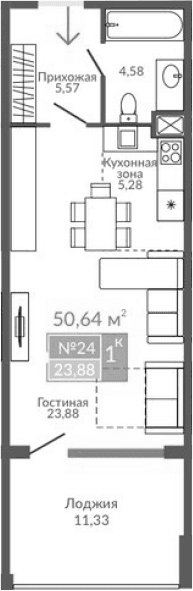 Студия, 39.31 м²