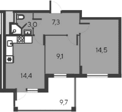 3-комн., 48.3 м²