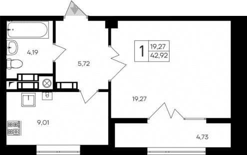 1-комн., 38.19 м²