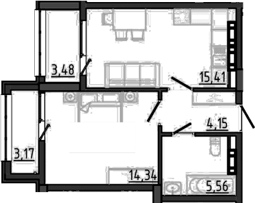 1-комн., 39.46 м²