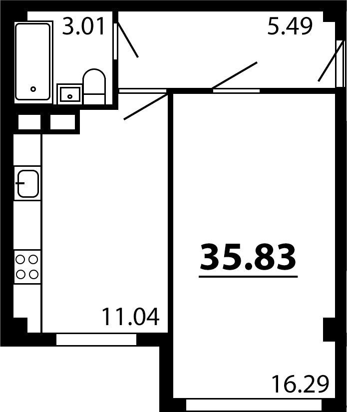 1-комн., 35.83 м²