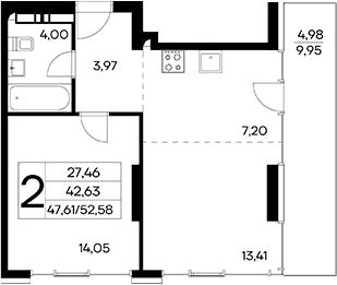 2-комн., 47.6 м²