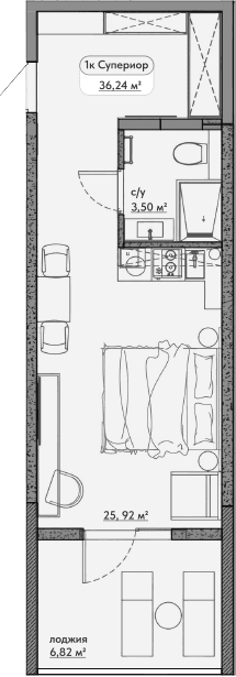 Студия, 29.42 м²