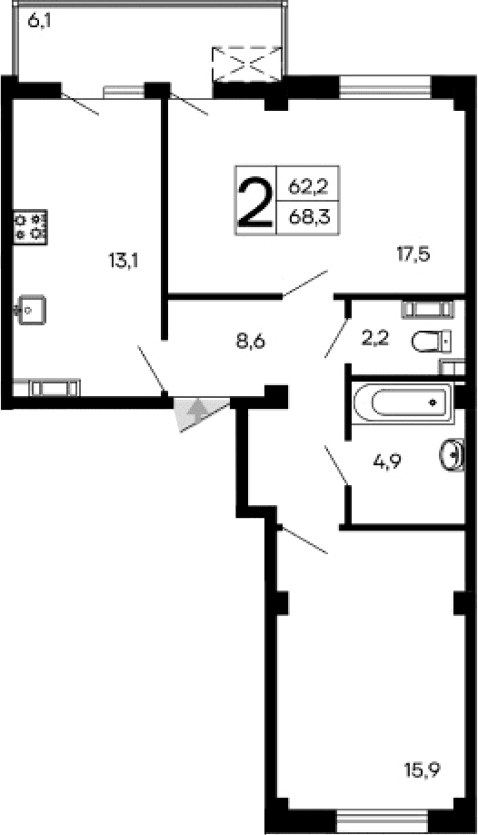2-комн., 62.2 м²
