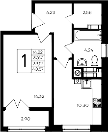 1-комн., 37.67 м²