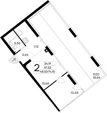 2-комн., 63.18 м²