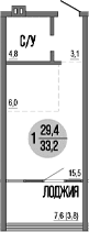 Студия, 29.4 м²