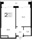 1-комн., 44.2 м²