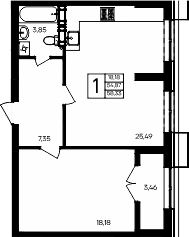 1-комн., 54.87 м²
