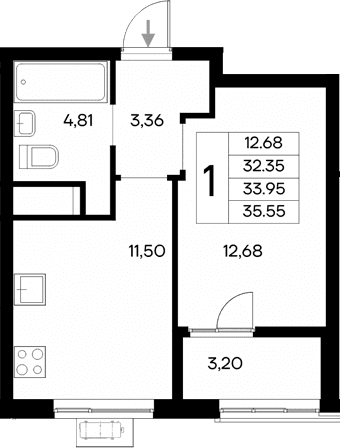1-комн., 32.35 м²